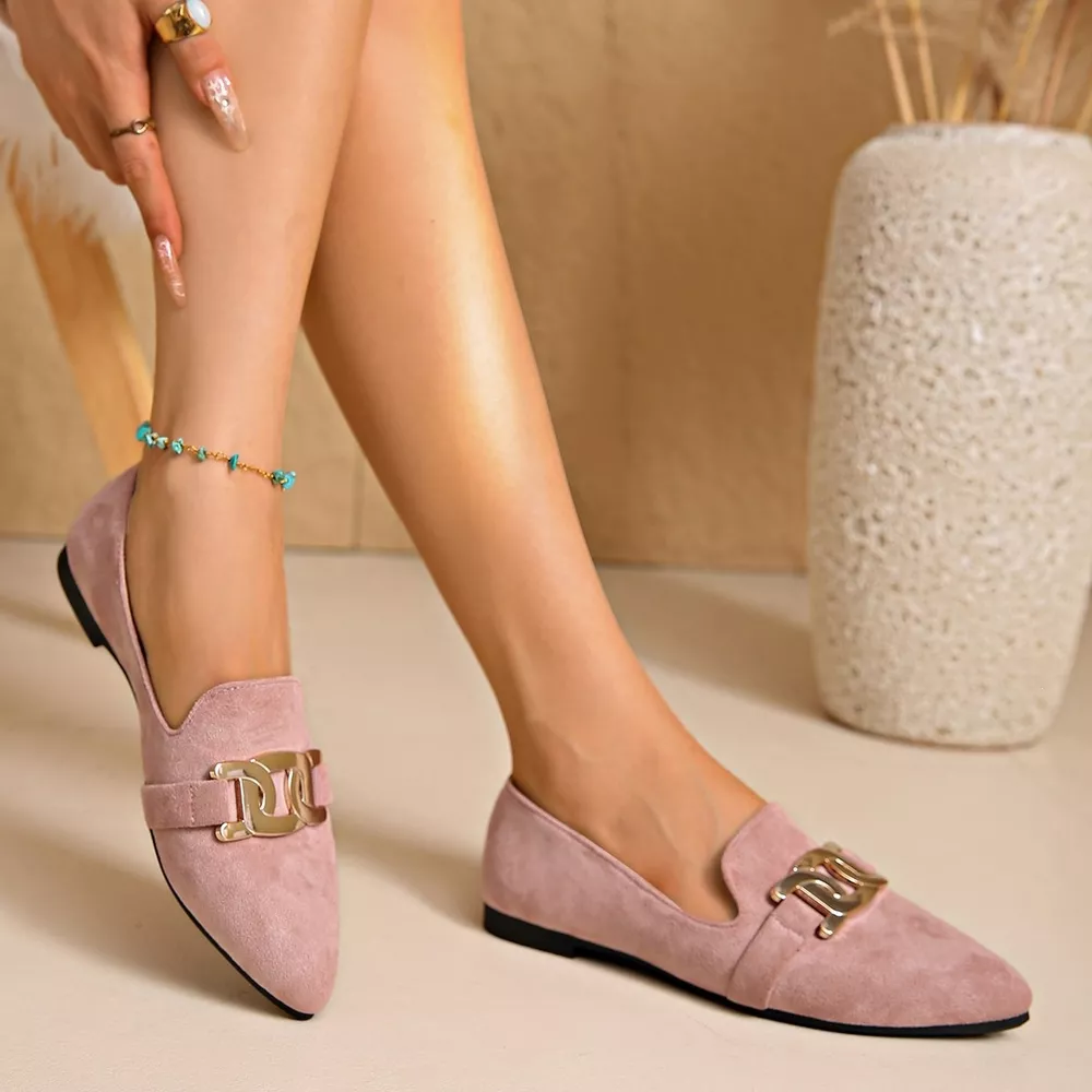 Pointed-Toe Suede Loafers with Metallic Chain Detail, image 9