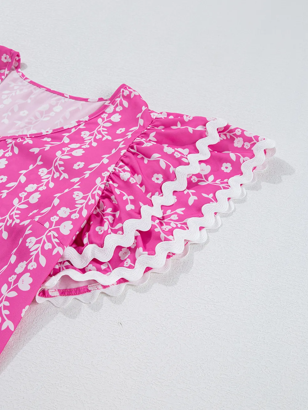 Floral Print Ric-rac Tiered Ruffled V Neck Blouse, image 11