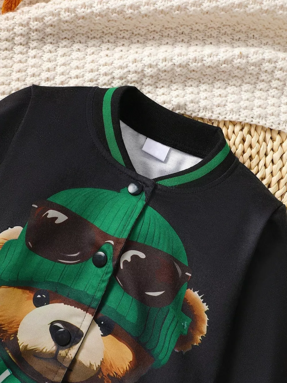 Children's Cartoon Bear Graphic Baseball Jacket, image 4