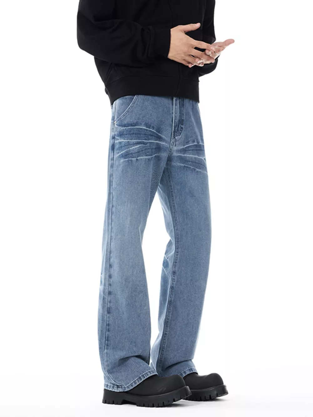Men's Washed Wide Leg Flare Jeans, image 2
