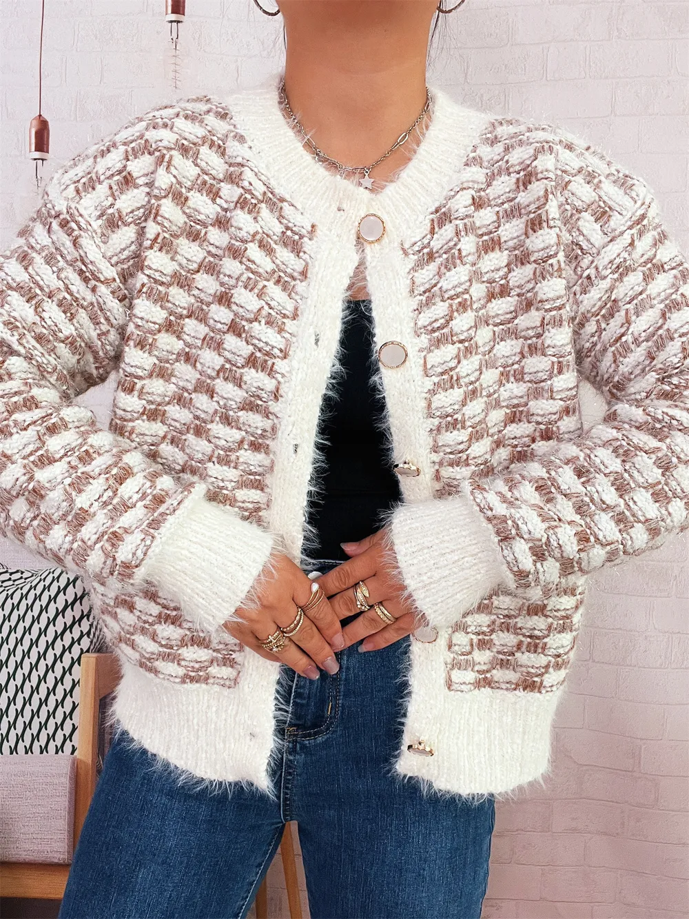 Fluffy Textured Button-Up Cardigan, image 20