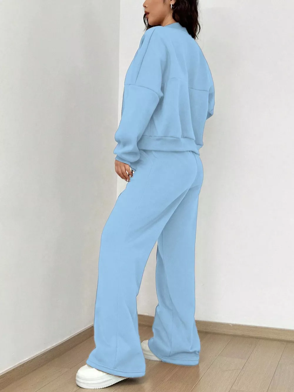 Casual Solid Color Zipper Jacket and Wide Leg Pants Set, image 15