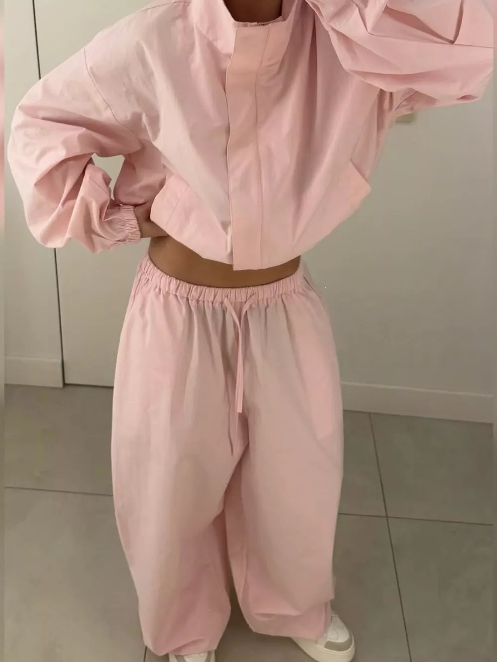 Drawstring Hem Crop Jacket and Wide-Leg Pant Set, image 18