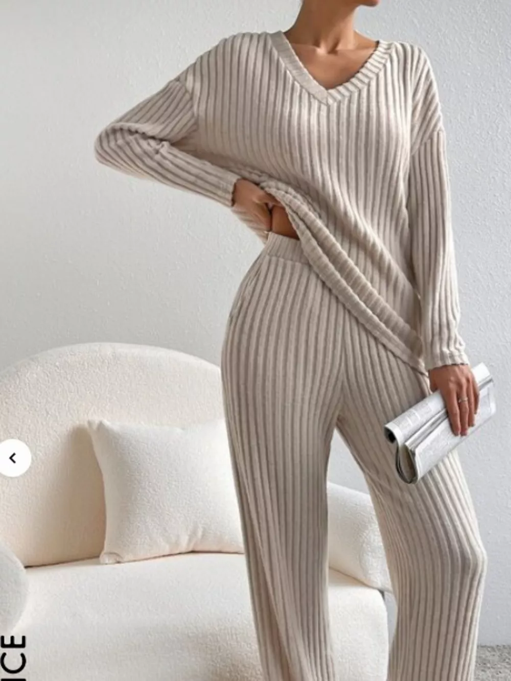 Ribbed Knit Long Sleeve Top and Pants Set, image 3