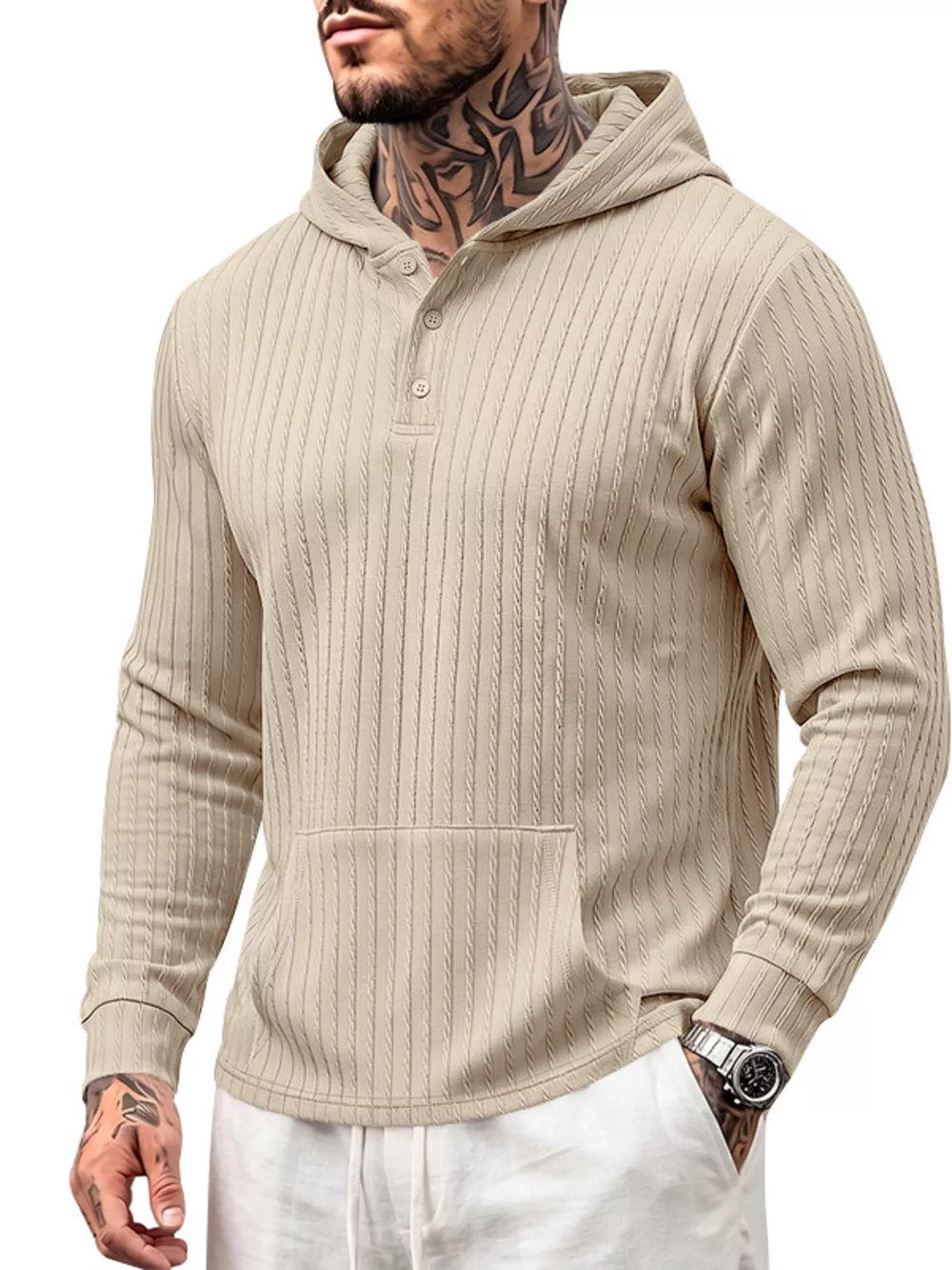 Men's Full Size Casual Kangaroo Pocket Knit Hoodie Plus Size, image 7