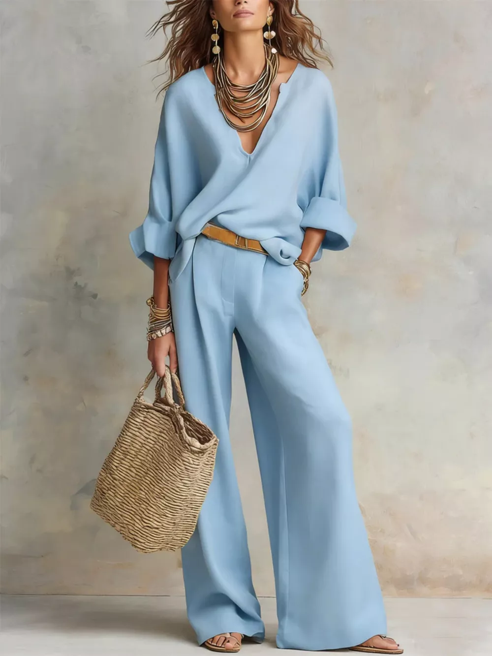 Full Size Loose Fit Top and Wide-Leg Pants Set Plus Size, image 7