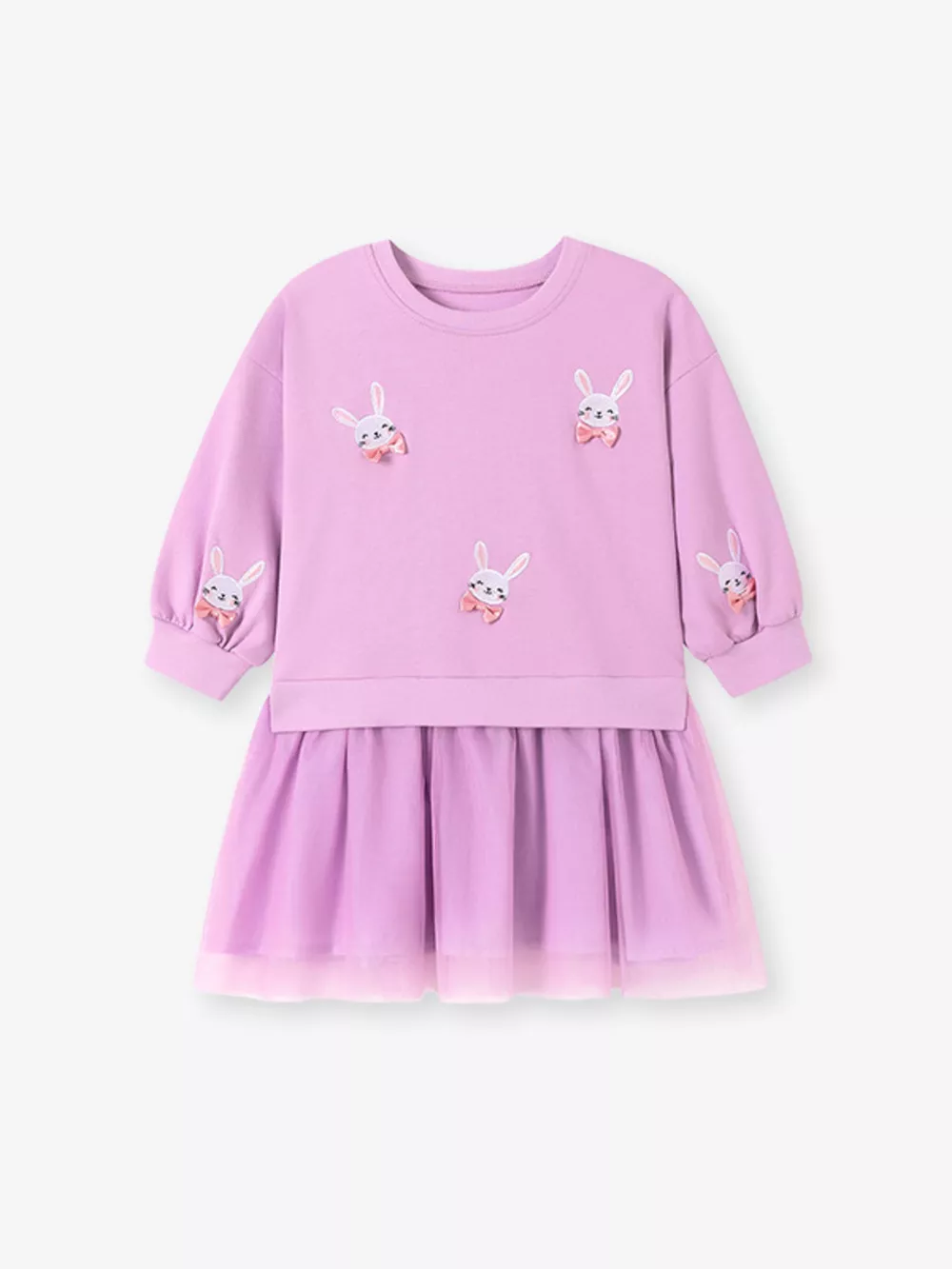 Children's Bunny Embroidered Sweatshirt Tulle Dress, image 3