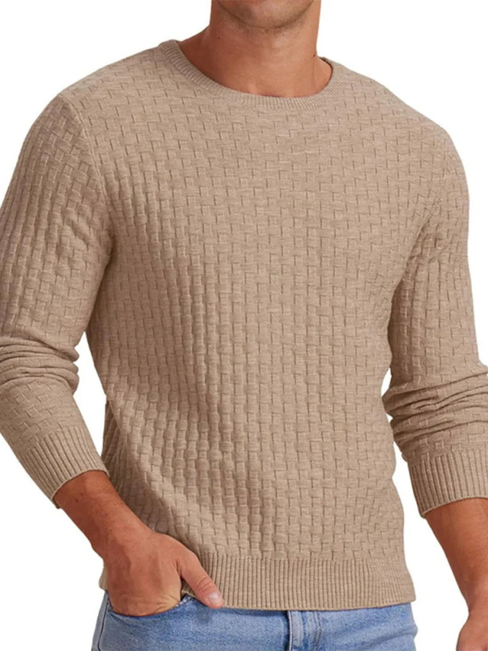 Men's Full Size Ribbed Hem Round Neck Sweater Plus Size, image 2