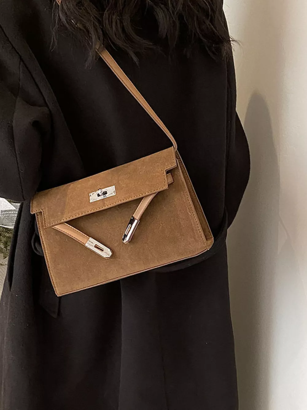 Solid Color Buckle Shoulder Bag, image 13