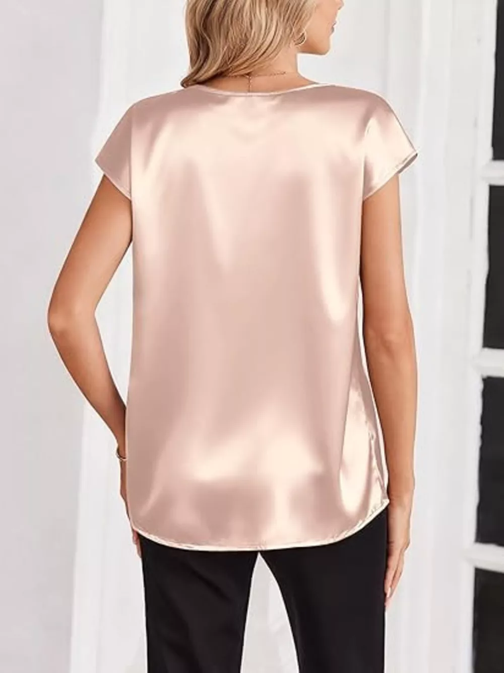 Satin V-Neck Short Sleeve Blouse, image 29
