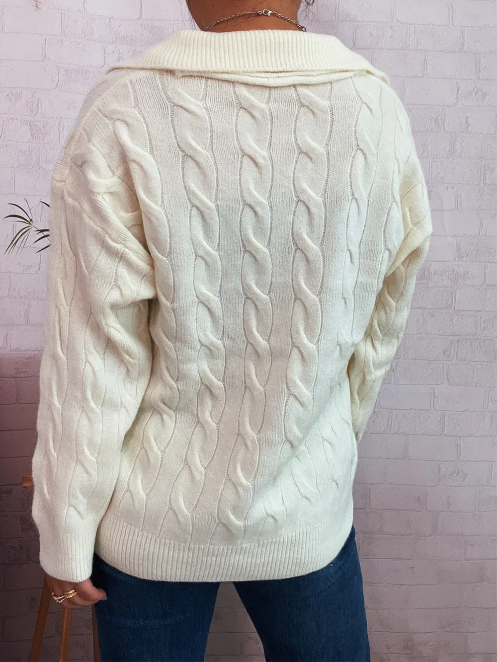 Cable Knit Johnny Collar Sweater, image 28