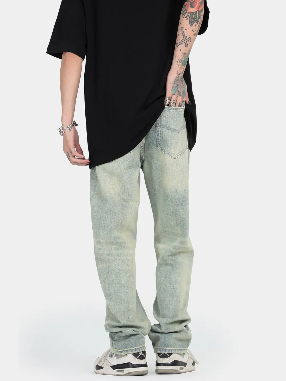 Men's Washed Straight Leg Jeans, image 4