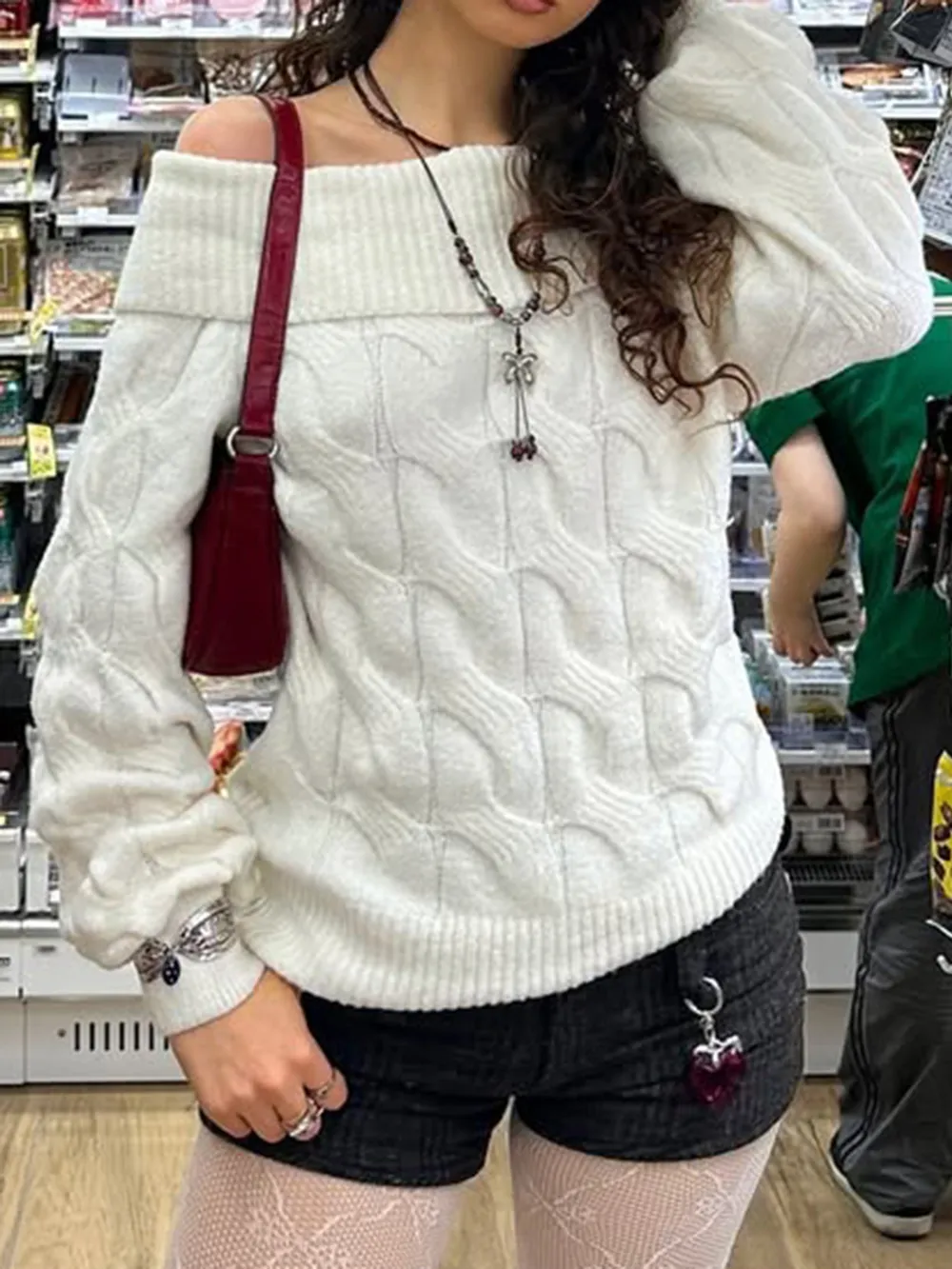 Cable Knit Off-Shoulder Sweater, image 5