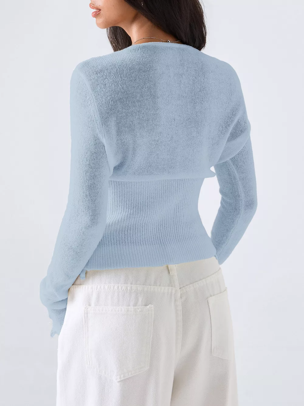 Lace-Trimmed V-Neck Button-Down Cardigan, image 8