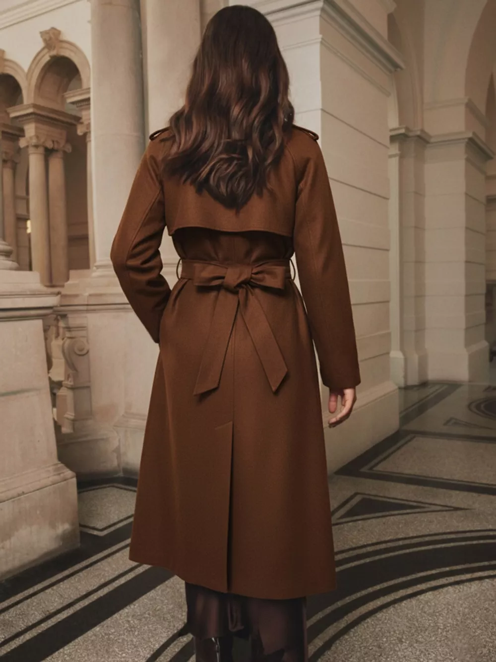 Lapel Collar Belted Wool Blend Coat, image 9