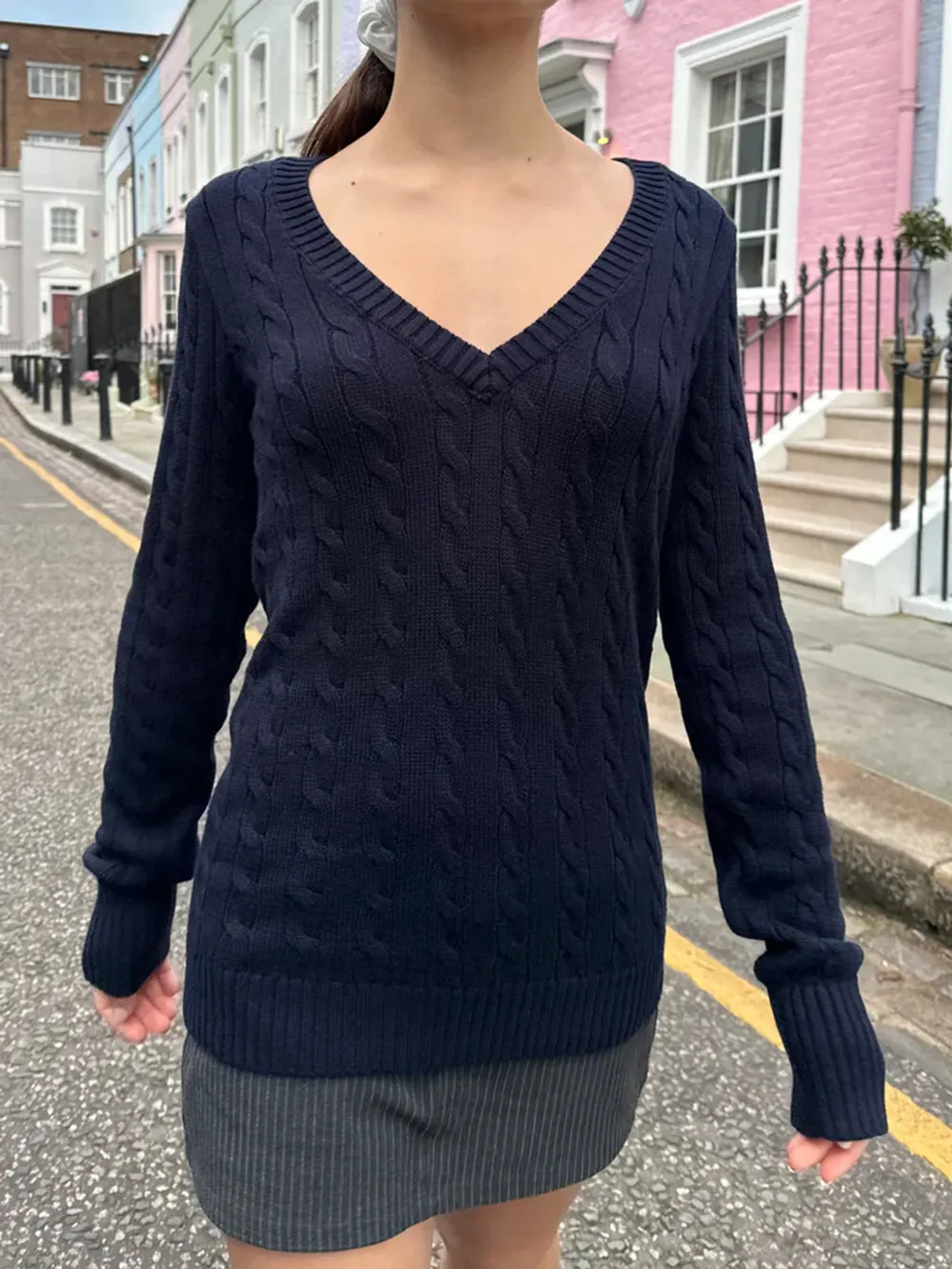 Cable Knit V-Neck Sweater, image 7