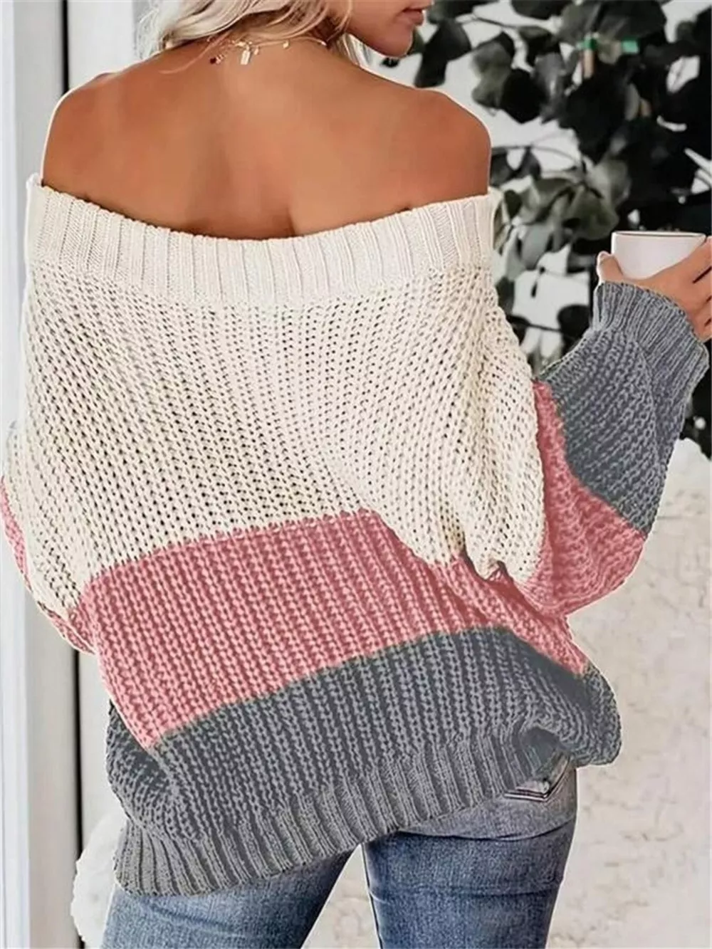 Off-Shoulder Color Block Sweater, image 5