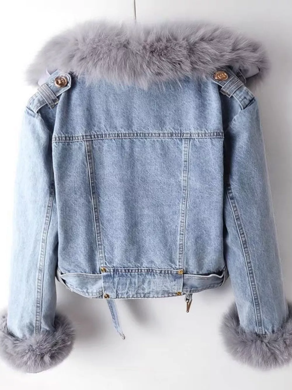 Full Size Faux Fur Collar Denim Jacket Plus Size, image 3