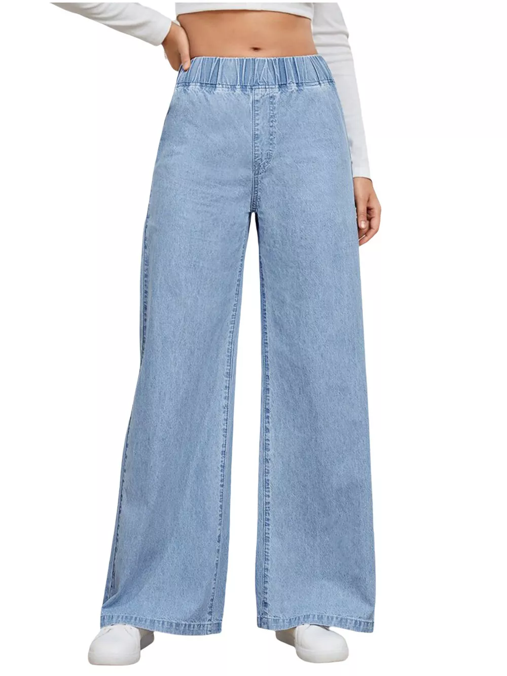 Elastic Waist Wide Leg Jeans, image 3