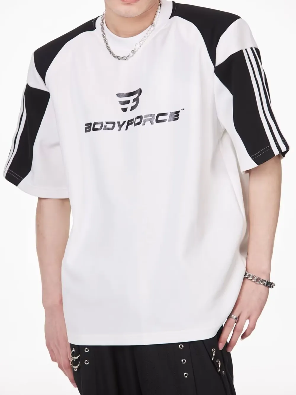 Men's Full Size Contrast Panels Round Neck T-Shirt Plus Size, image 8