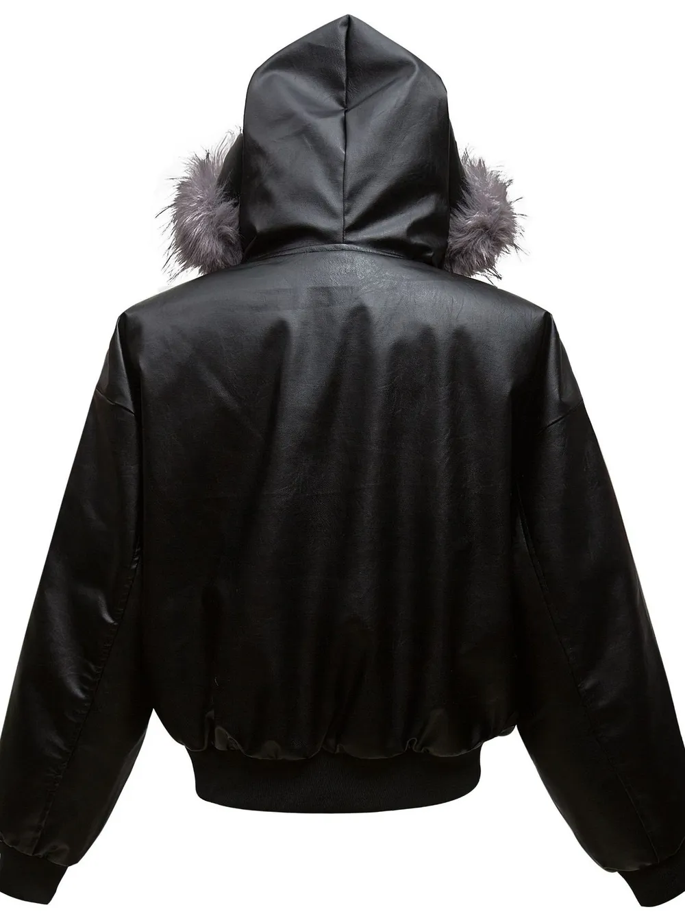 Men's Leather Bomber Jacket with Faux Fur Hood, image 7