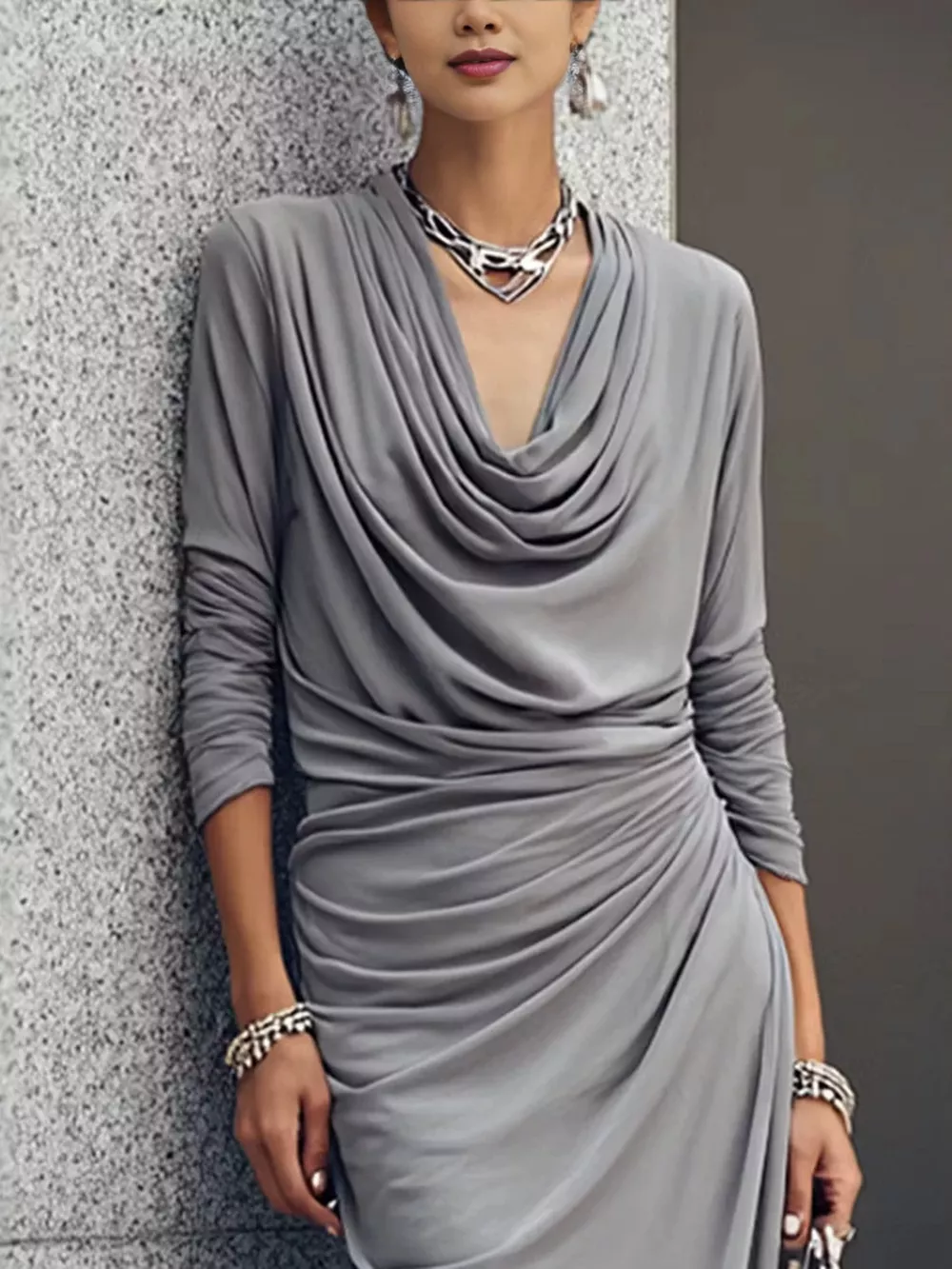 Cowl Neck Long Sleeve Maxi Dress, image 2