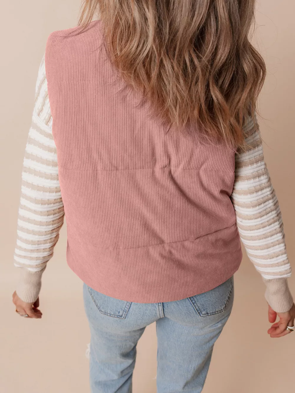 Corduroy Stand Neck Zipped Puffer Vest, image 17