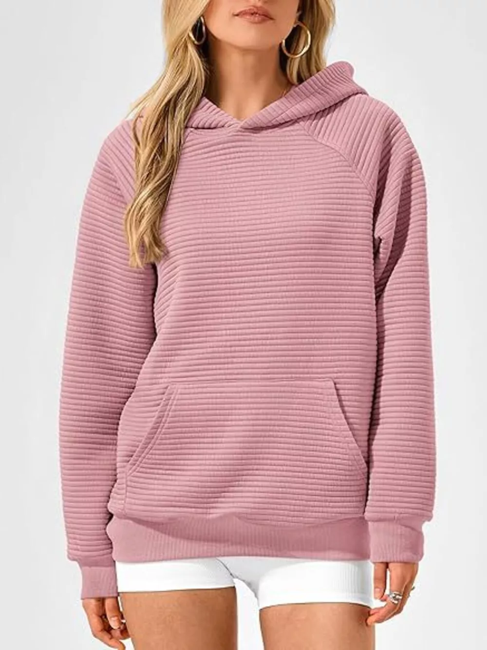 Texture Kangaroo Pocket Raglan Sleeve Hoodie, image 17