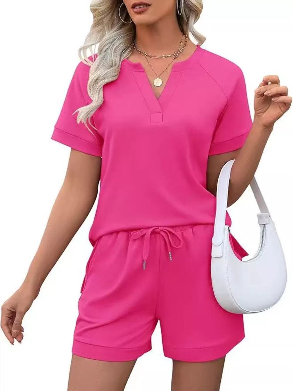Solid Color Short Sleeve Top and Shorts Two-Piece Set, image 19