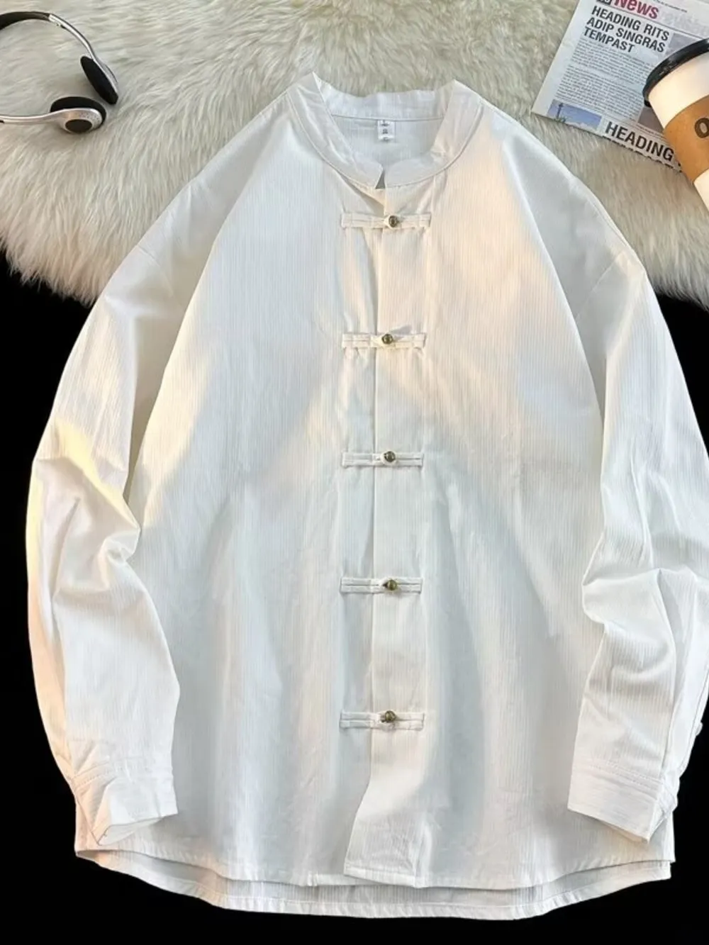 Men's Plus Size Chinese Style Button-Up Long Sleeve Shirt, image 2