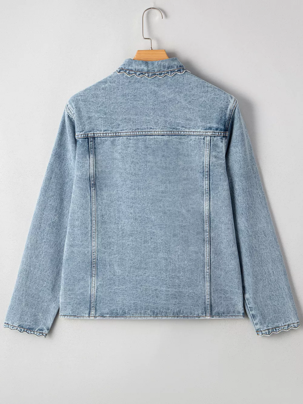 Scallop Trim Collar Patched Pocket Button Up Denim Jacket, image 7