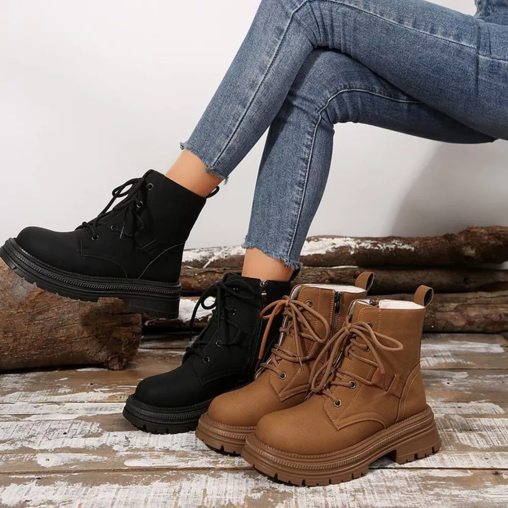 Round Toe Lace Up Platform Boots, image 9