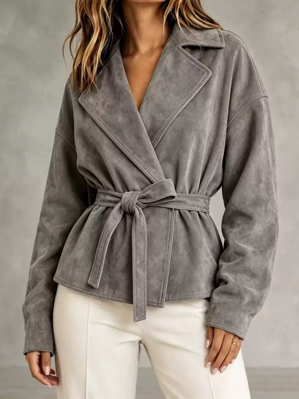 Tie-Waist Lapel Collar Jacket, image 5