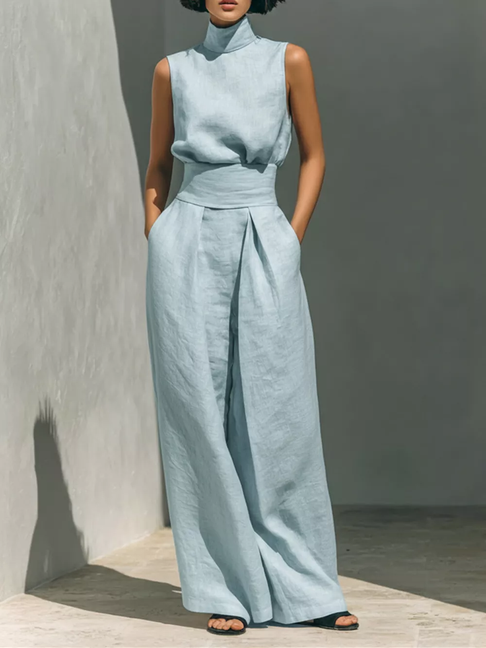Full Size Sleeveless Wide-Leg Jumpsuit with Smocked Waist Plus Size, image 5