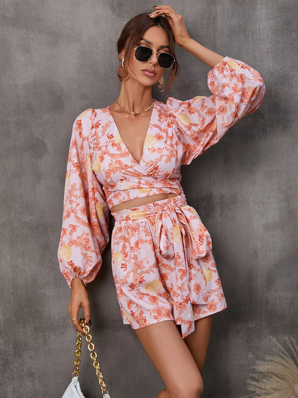 Cutout Front Printed Long Sleeve Romper, image 32