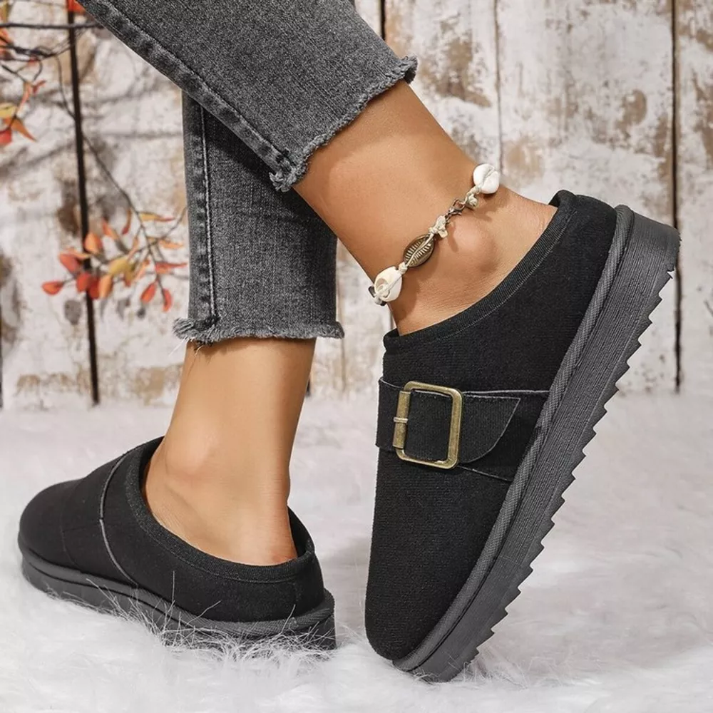 Buckle Decor Plush Lined Warm Slippers, image 11