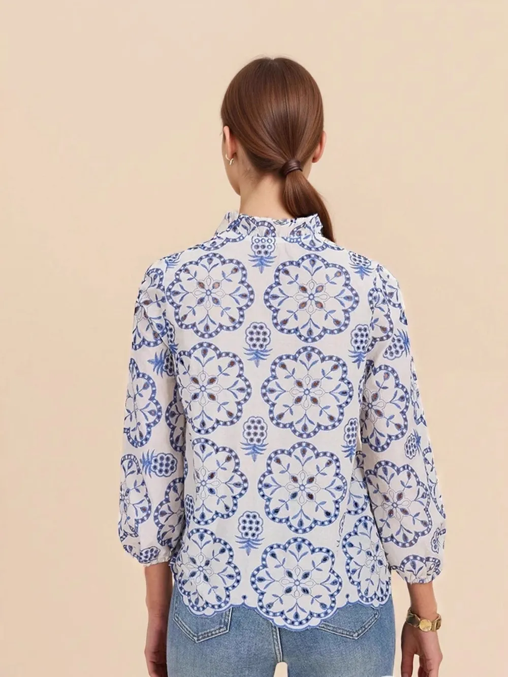 Eyelet Embroidered Long Sleeve Shirt, image 3