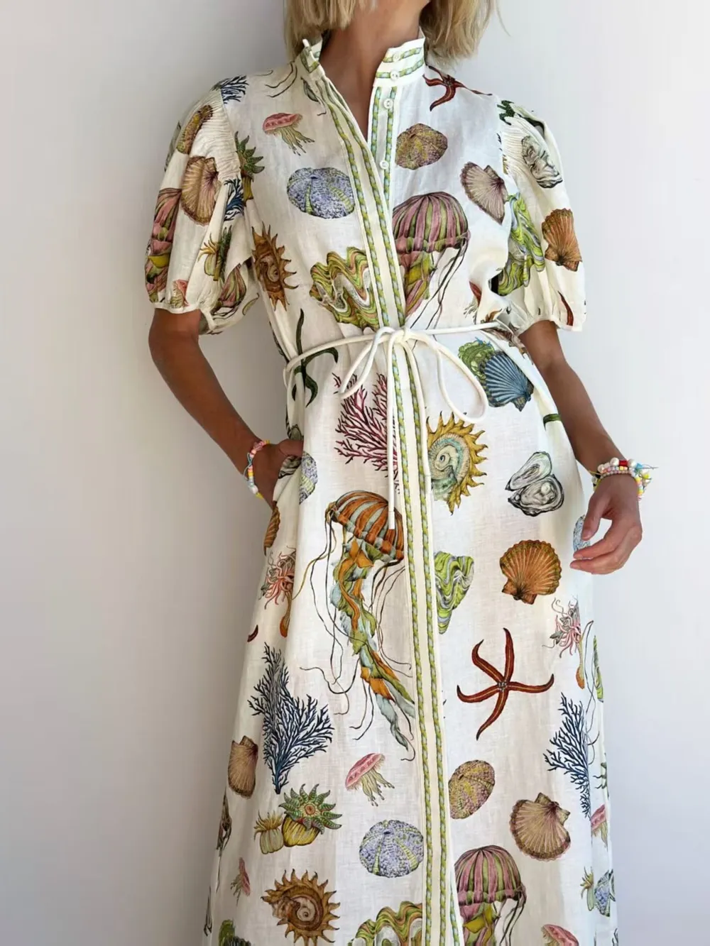 Printed Short Sleeve Shirt Dress, image 5