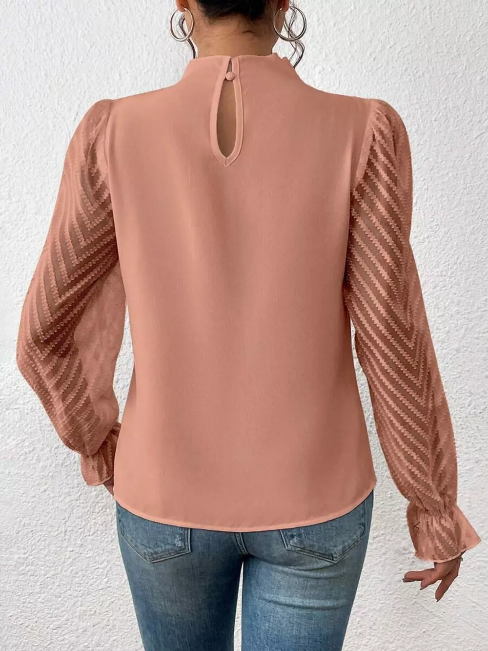 Mock Neck Sheer Lace Sleeve Blouse, image 21