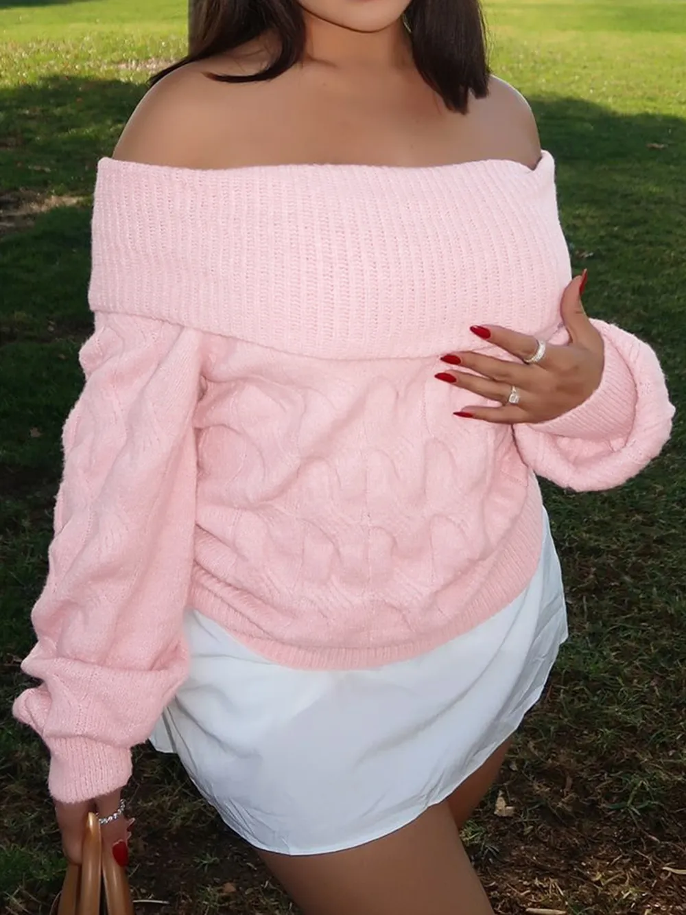 Cable Knit Off-Shoulder Sweater, image 8