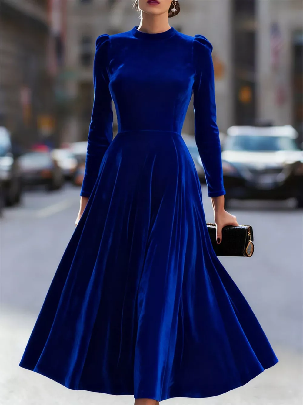 Velvet Long Sleeve A-Line Dress, image 11