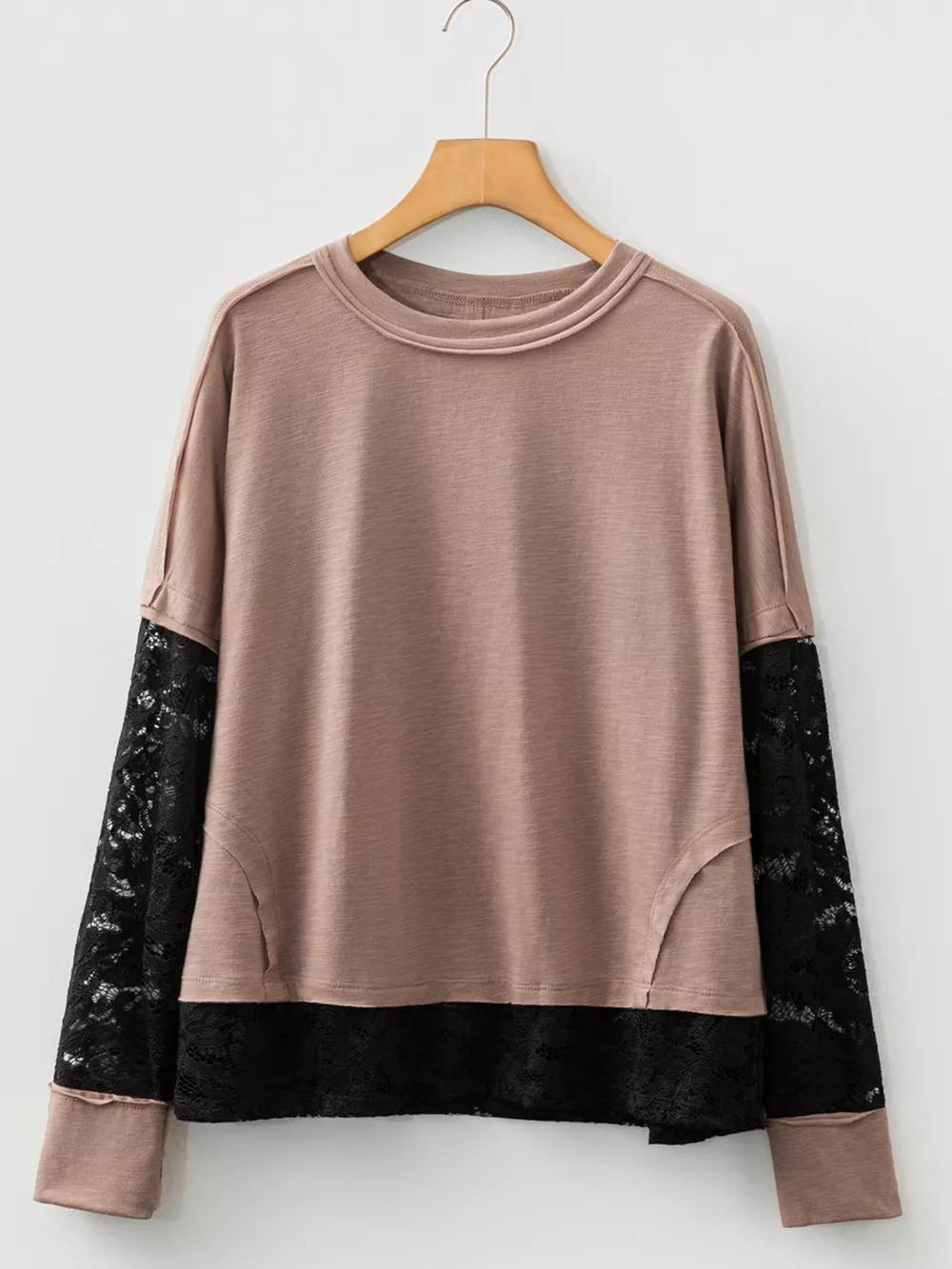Sheer Lace Patchwork Casual Long Sleeve Tee, image 8
