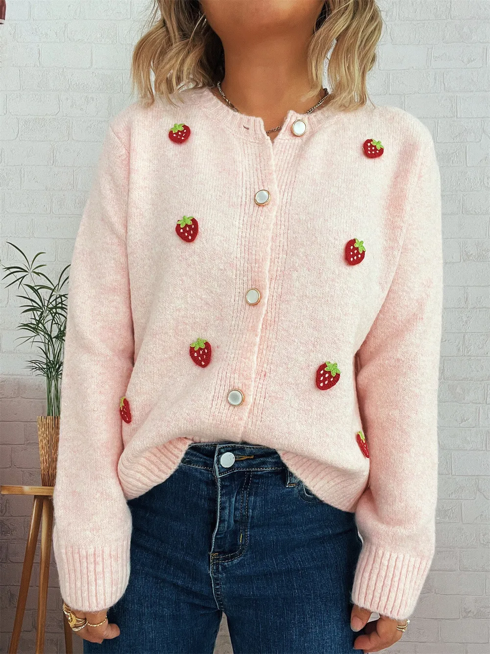 Strawberry Button Up Long Sleeve Cardigan, image 6