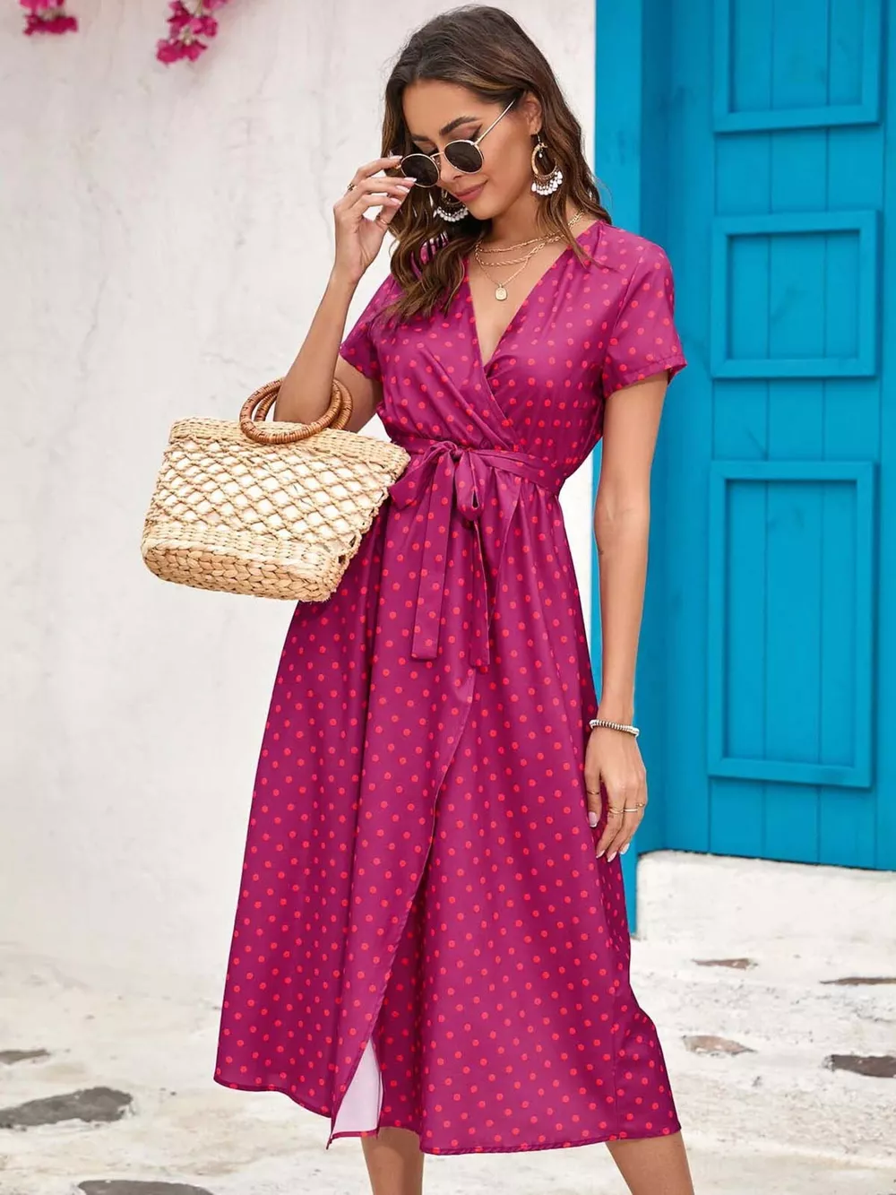 Surplice Short Sleeve Midi Dress, image 10