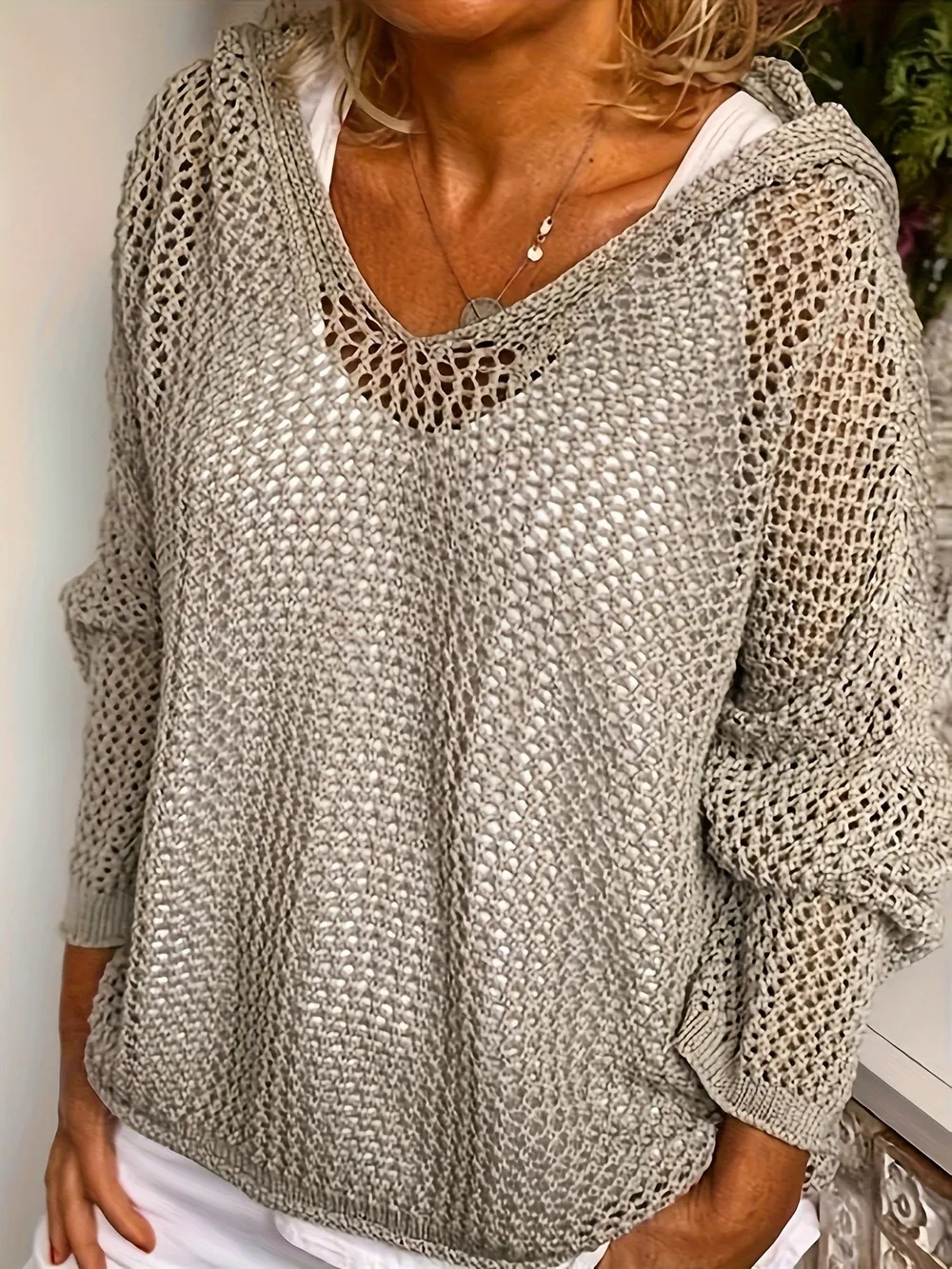 Openwork Long Sleeve Hooded Knit Cover Up, image 15
