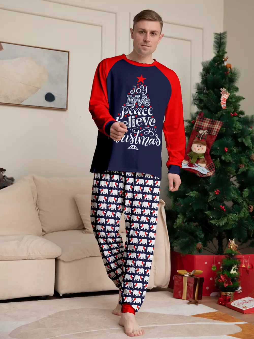 Full Size Matching Family Christmas Pajama Set with Festive Print Plus Size