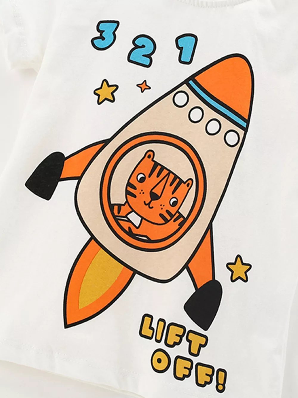 Children's Cartoon Rocket Graphic Tee and Lion Applique Shorts Set, image 5