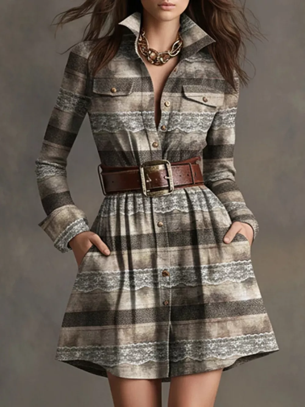 Plaid Long Sleeve Shirt Dress, image 9