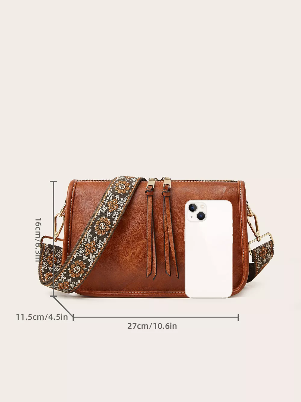 Vintage Style Patterned Strap Crossbody Bag, image 8