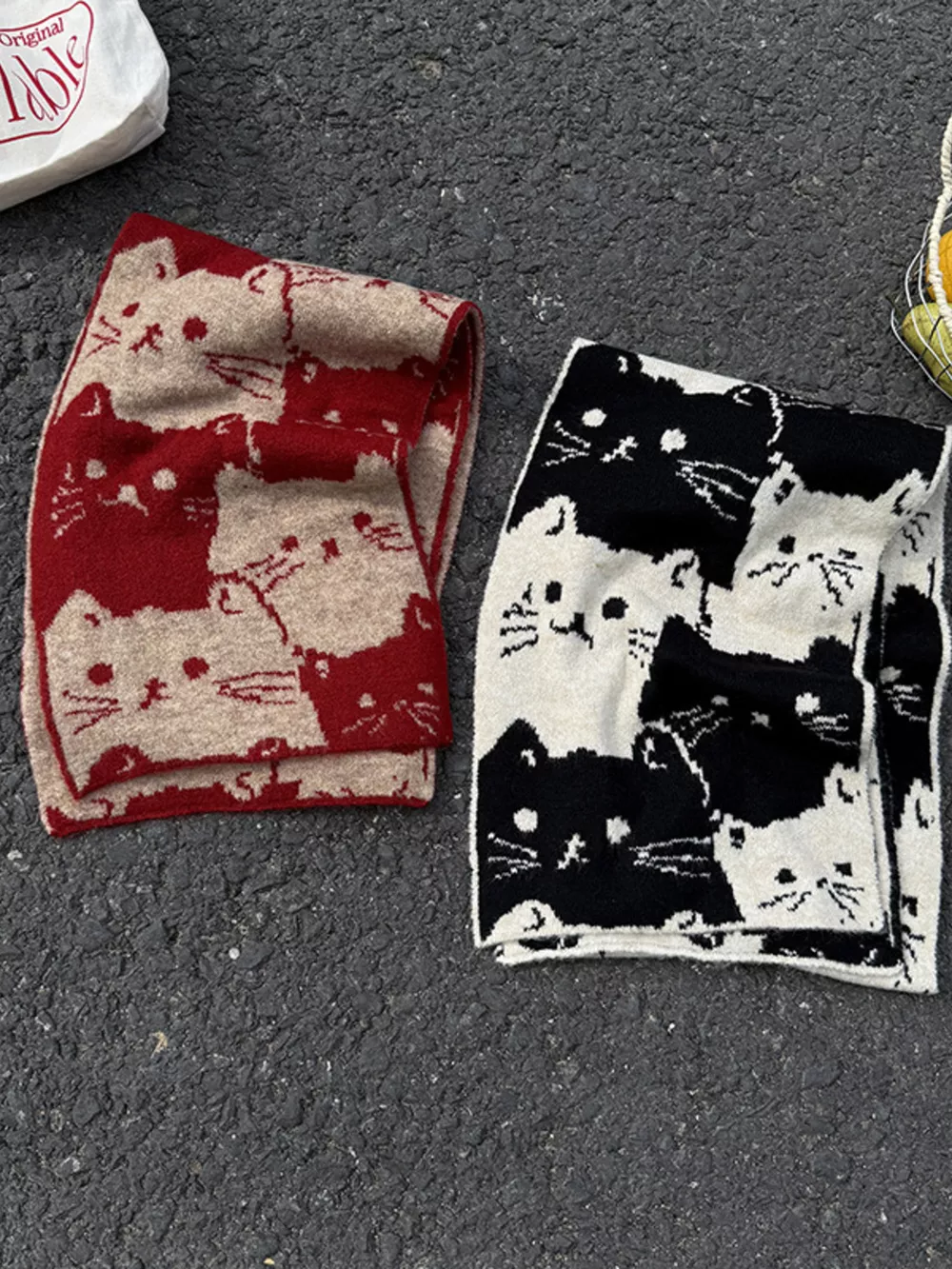 Cute Cat Pattern Knitted Scarf, image 4